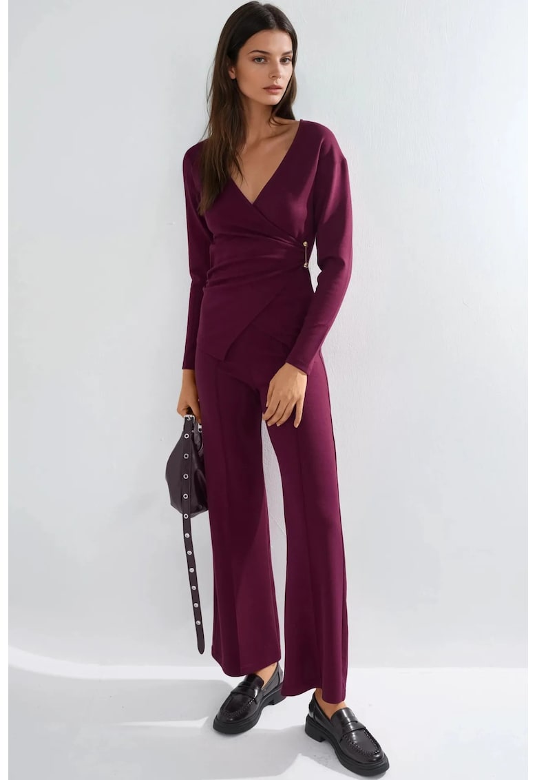 Compleu din doua piese - cu nasturi - talie inalta - rosu