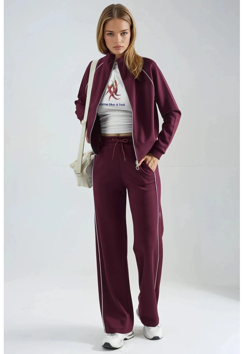 Set din doua piese - pantaloni cu talie inalta - rosu