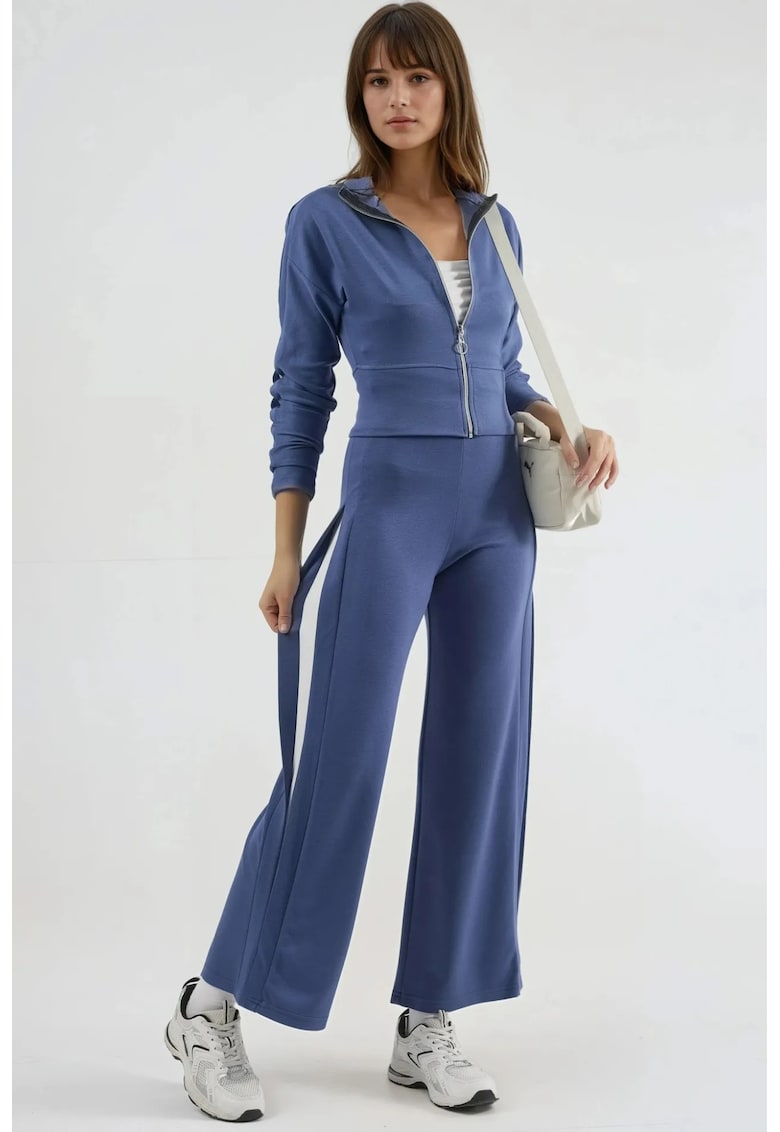 Set din doua piese - talie inalta - albastru - jerseu