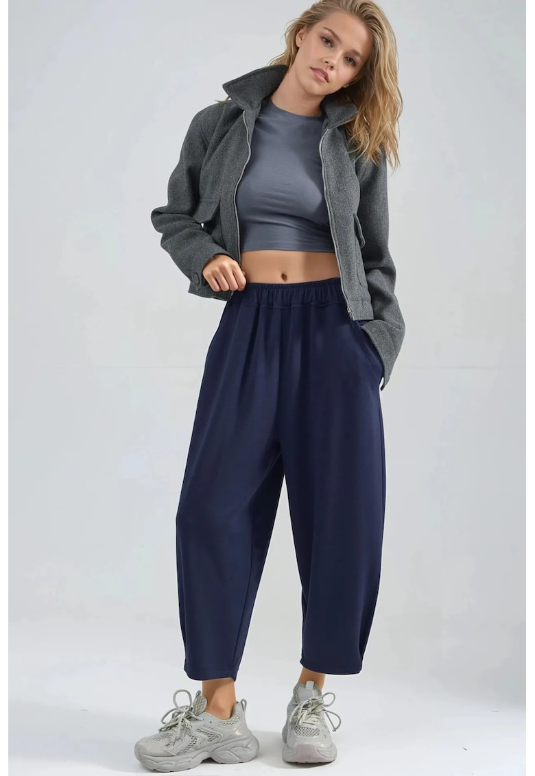 Pantaloni dama - Bersan Collection - talie inalta - stil jogger - bleumarin - bumbac elastic - One Size