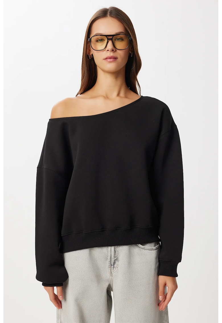 Hanorac dama - Happiness Istanbul - guler asimetric - negru - textil