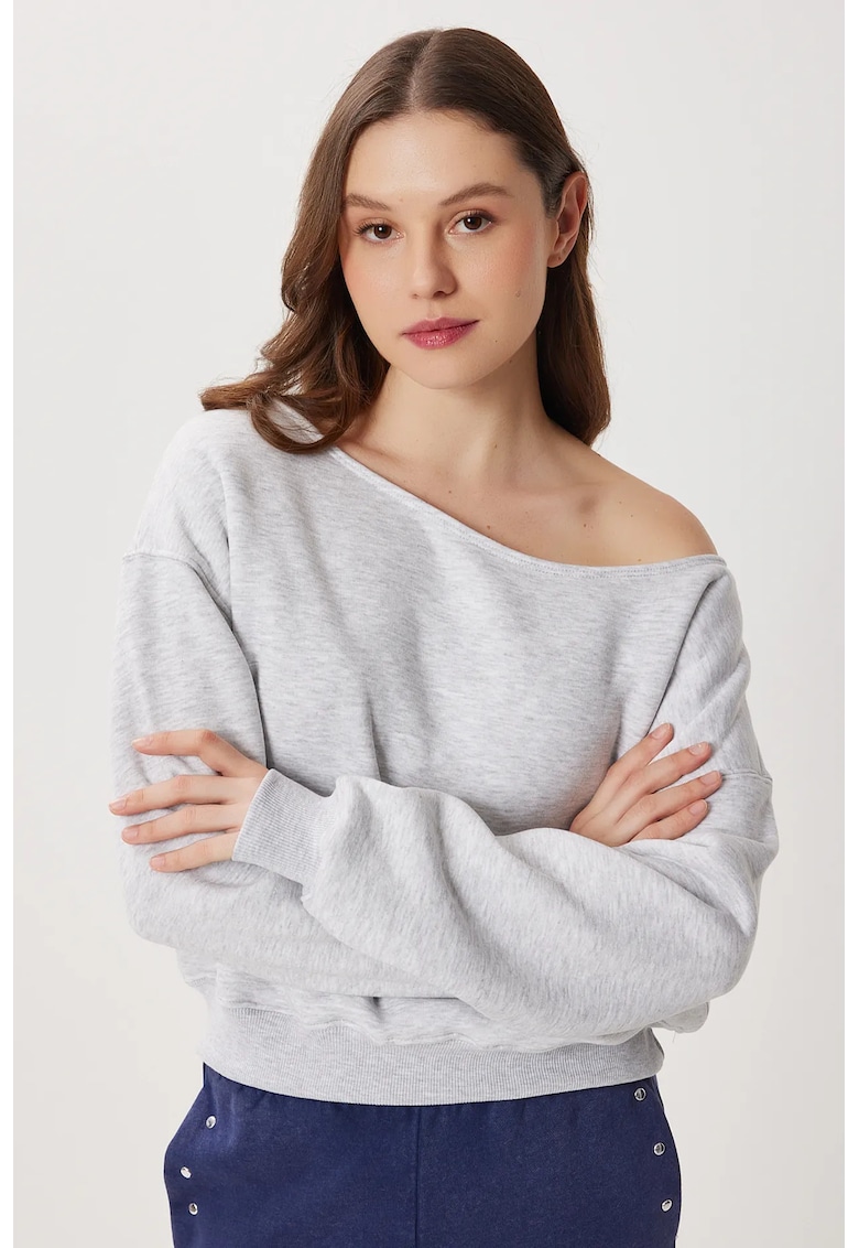 Hanorac dama - Happiness Istanbul - guler asimetric - gri deschis - textil