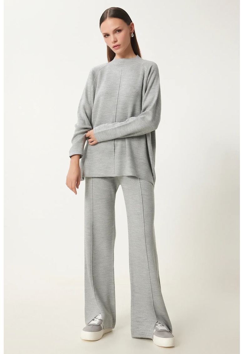 Costum dama - Happiness Istanbul - set din doua piese - gri deschis - tricot - One Size