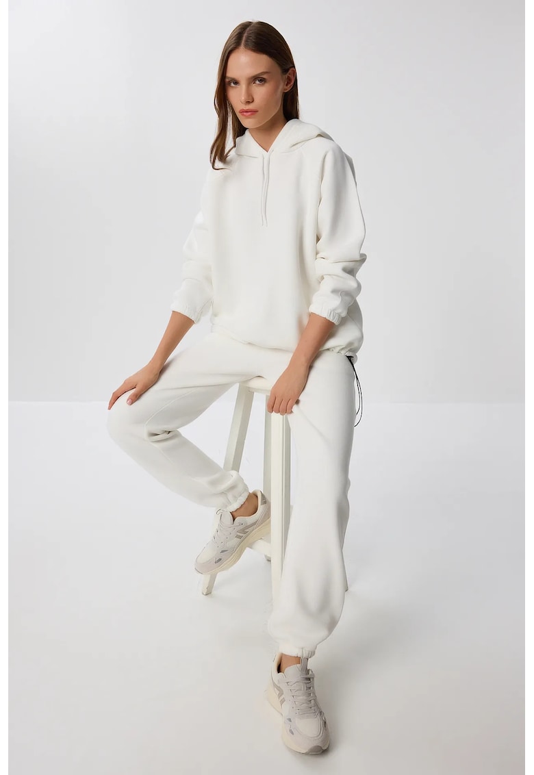 Set hanorac si pantaloni de jogging Happiness Istanbul - alb - textil