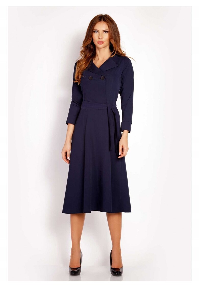 Rochie Dama - L016 - Material 60% Poliester - 35% Viscoza - 5% Elastan - Lungime Midi - In Curea In Talie - Albastru inchis