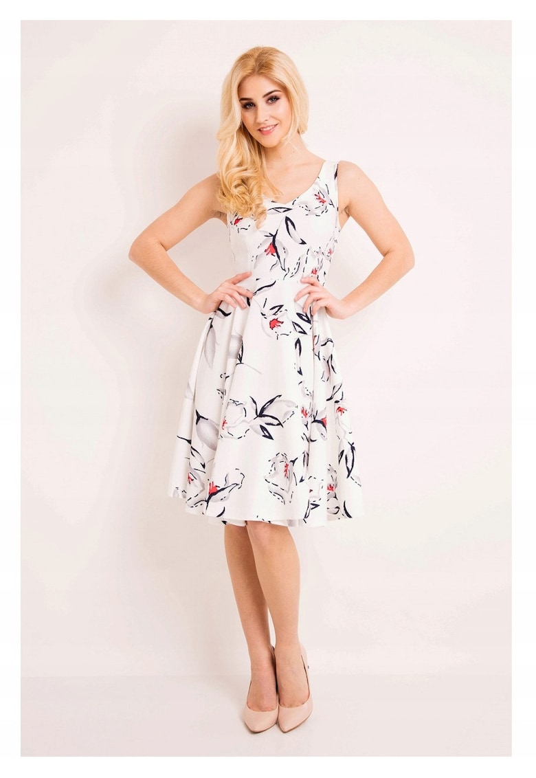 Rochie Midi Pentru Femei - L038 - Material 95% Poliester - 5% Elastan - De Inalta Calitate - Ecru - Decolteu Adanc - Fara Inchidere - Fara Maneci - De Inalta Calitate - Ecru - Ecru