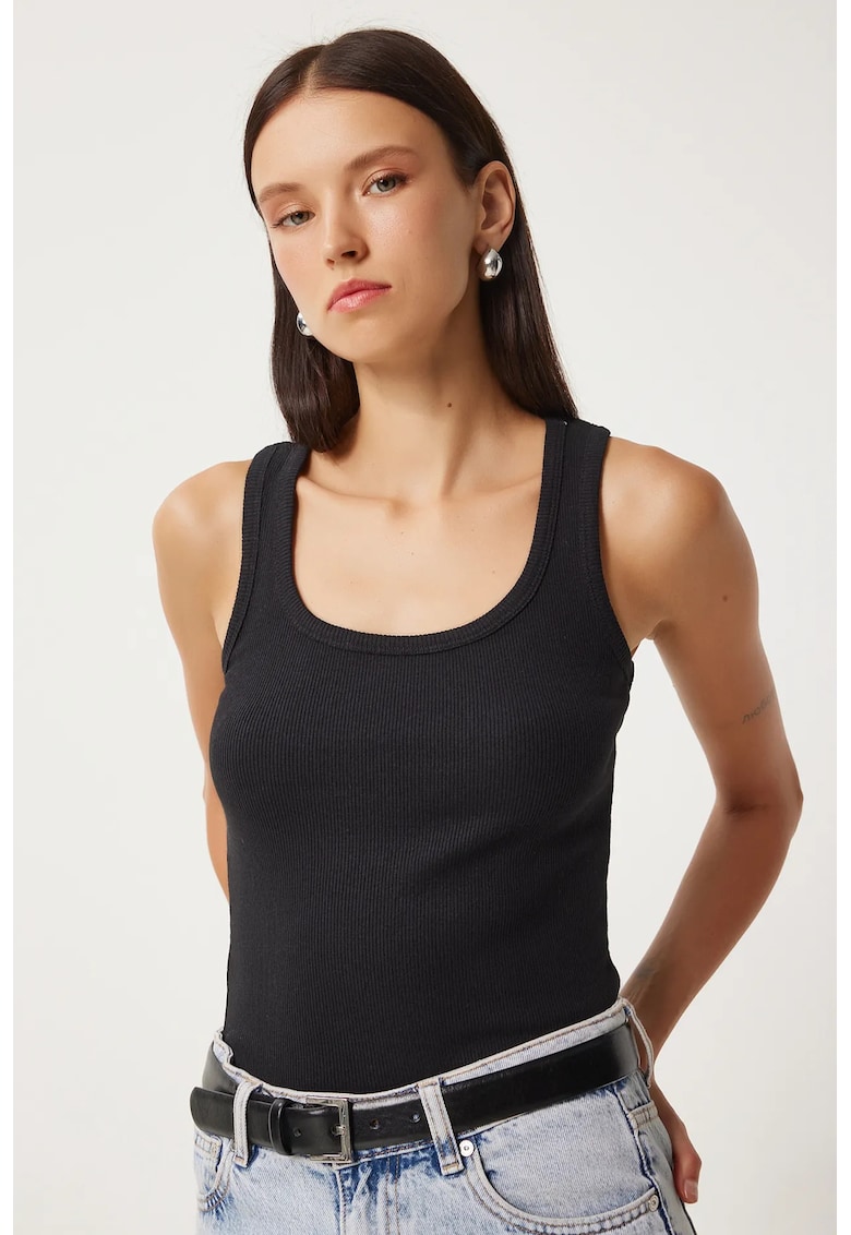 Maiou pentru Femei - Happiness Istanbul - mulat - negru - bumbac -