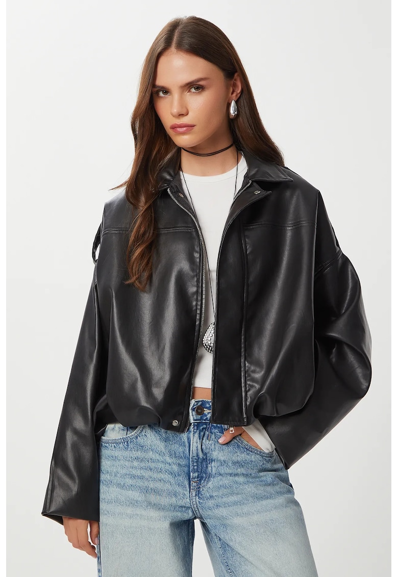 Geaca biker - Happiness Istanbul - piele ecologica - negru