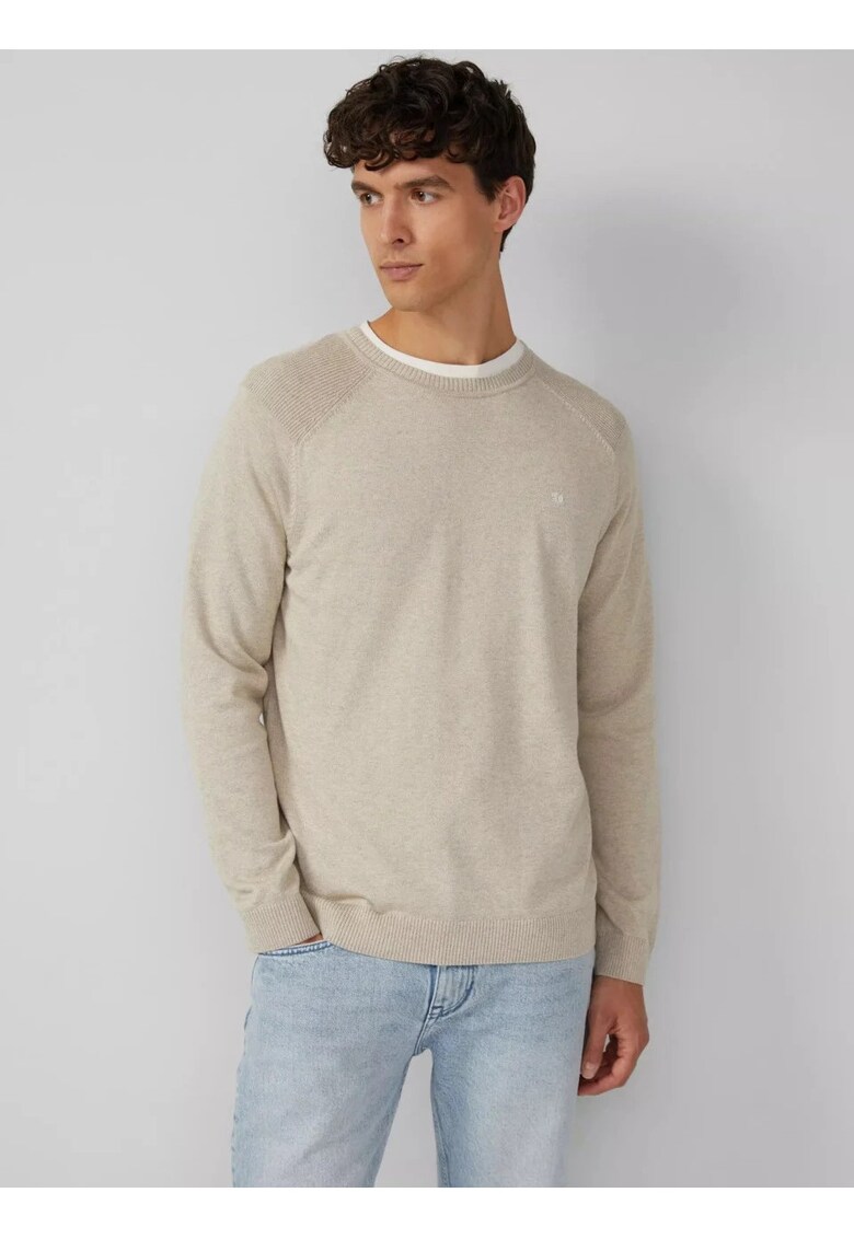 Pulover tricotat barbati cu guler rotund si maneci raglan - Crem