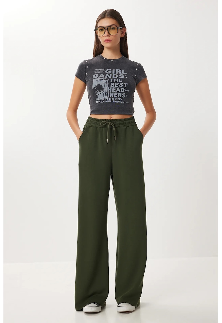 Pantaloni dama - Happiness Istanbul - Pantaloni de trening ISTANBUL Wide Leg - verde padure - textil