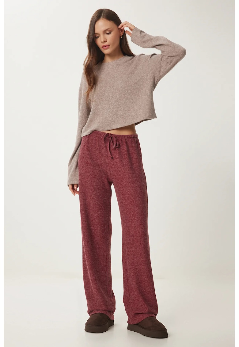 Pantaloni dama - Happiness Istanbul - snur - rosu - textil - Visiniu
