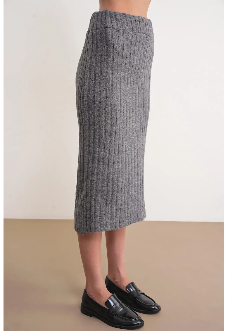 Fusta tricotata - cu nervuri - talie inalta - gri inchis -
