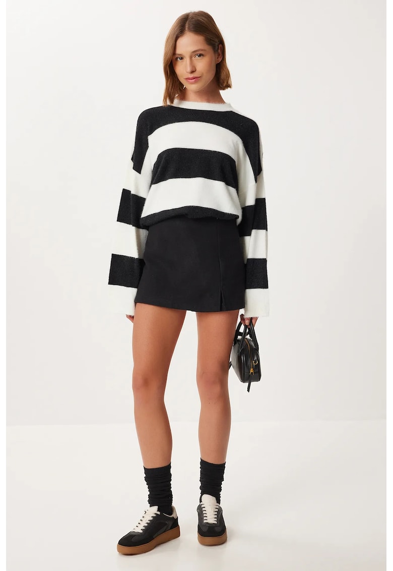 Fusta pantalon Happiness Istanbul - talie inalta - cu slit - neagra - textil