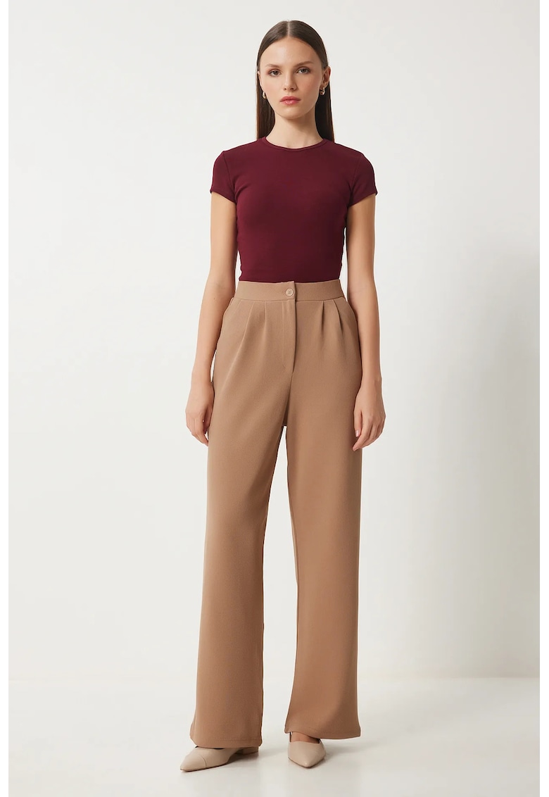 Pantaloni dama - Happiness Istanbul - talie inalta - bej - textil