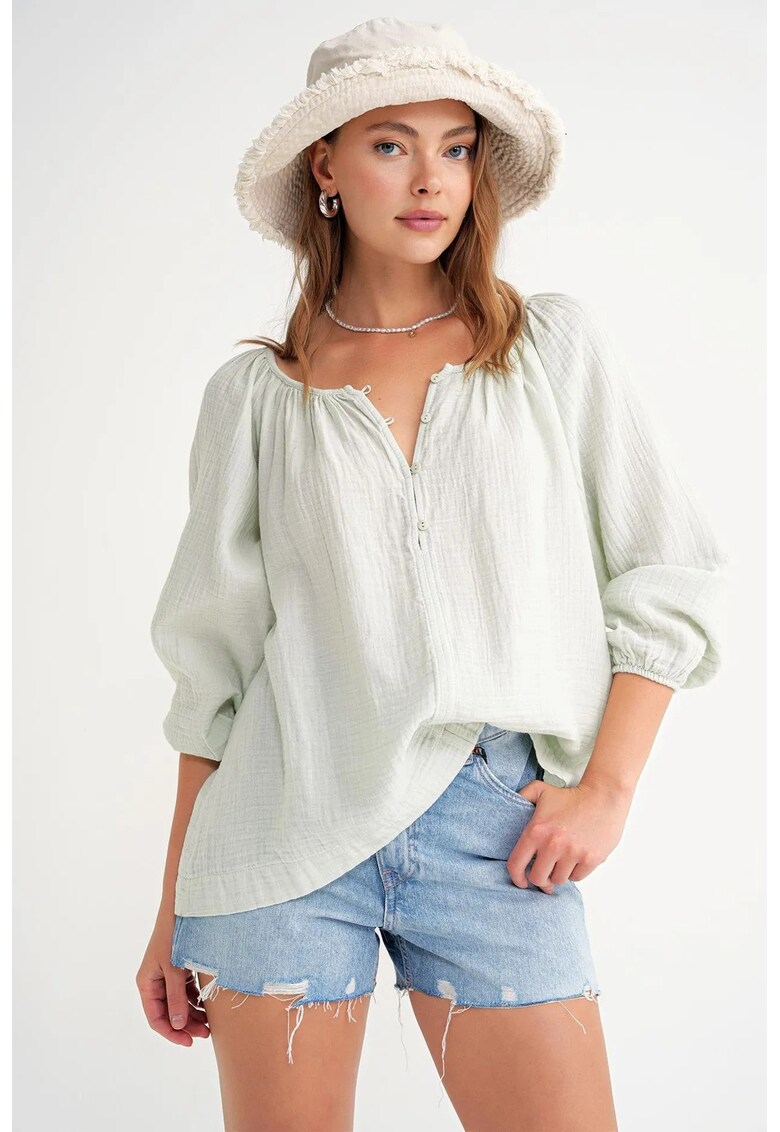 Bluze dama - bluza din muselina cu nasturi - verde pal - textil