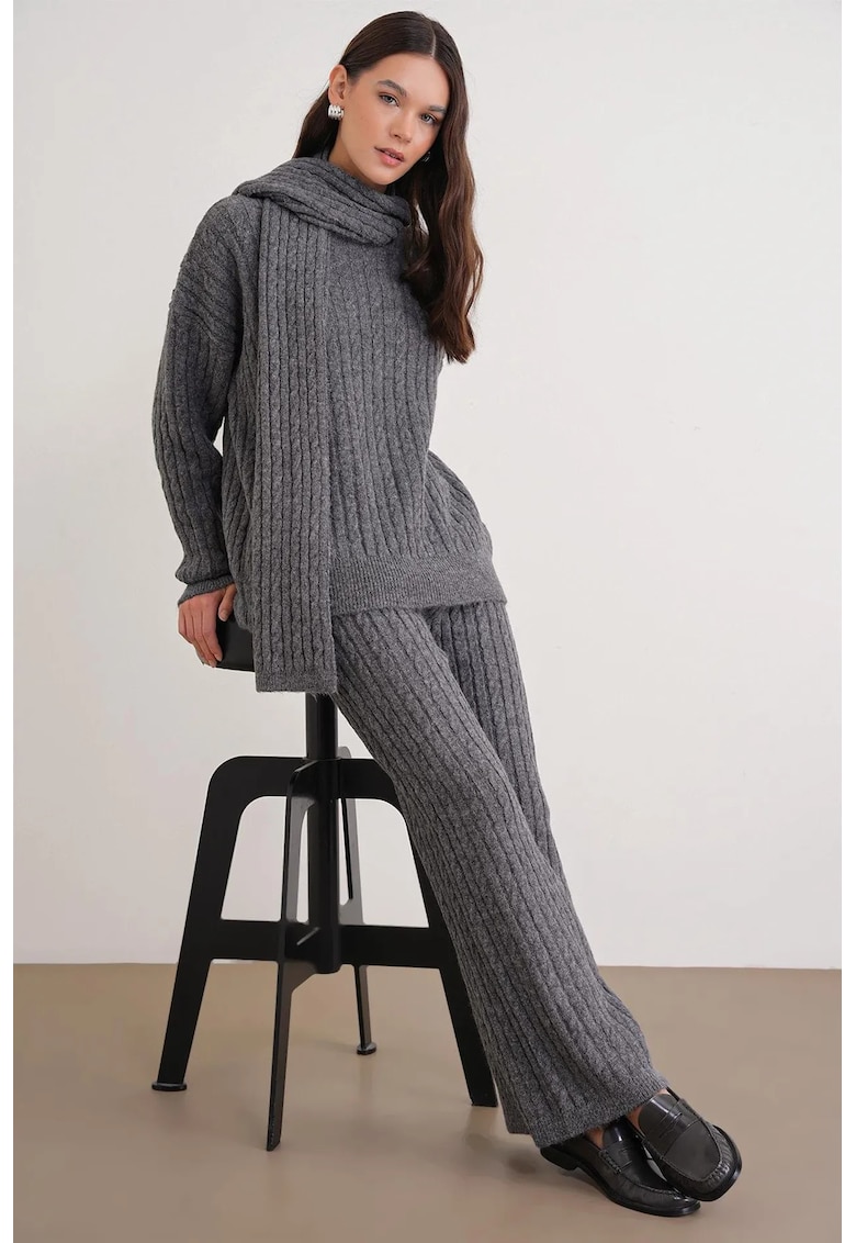 Compleu dama - supradimensionat - gri inchis - tricot -