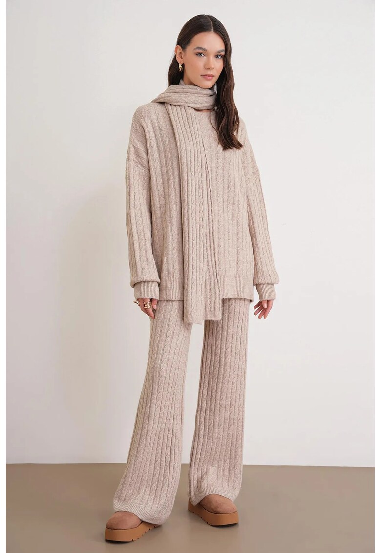 Compleu tricotat supradimensionat dungi - bej -