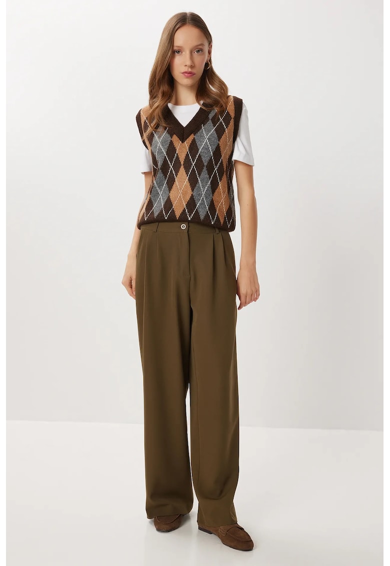 Pantaloni dama - Happiness Istanbul - Palazzo - cu buzunare - verde kaki - textil