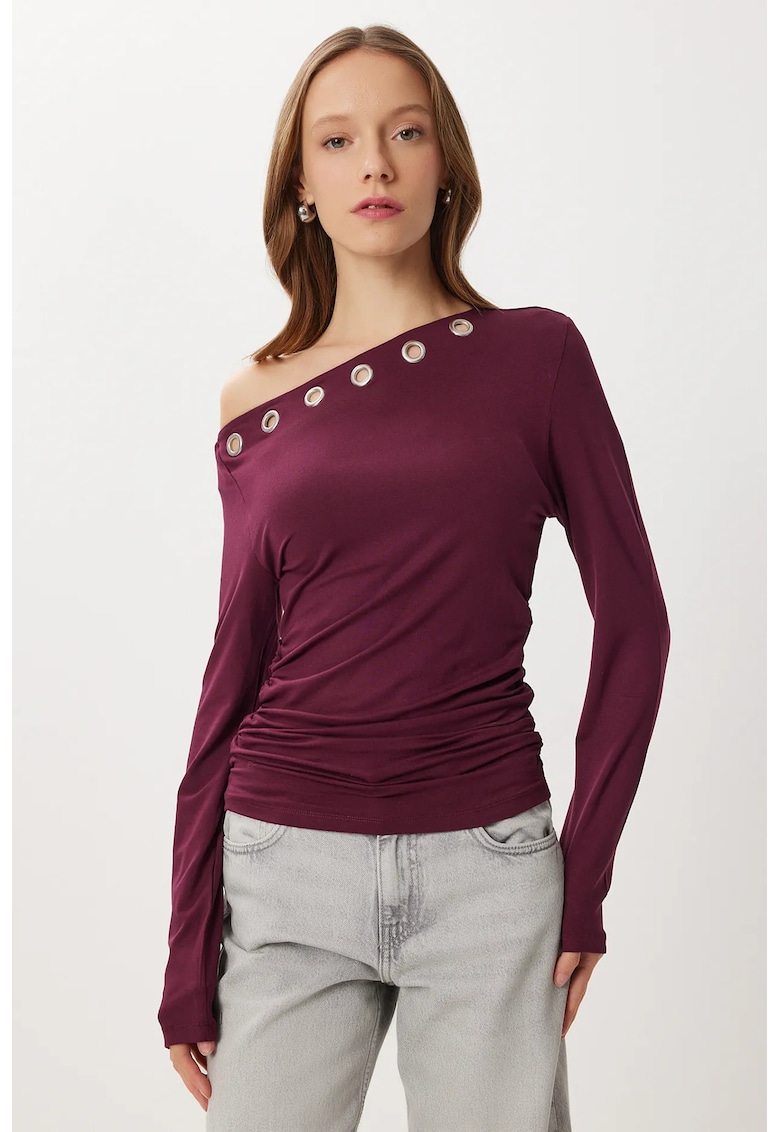 Bluza dama - Happiness Istanbul - din viscoza - guler asimetric - Rosu