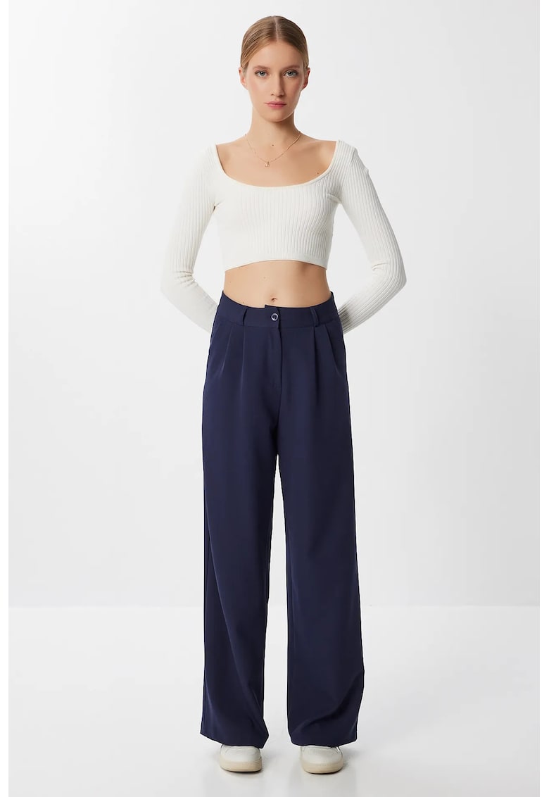 Pantaloni dama - Happiness Istanbul - Palazzo - cu buzunare - bleumarin - textil