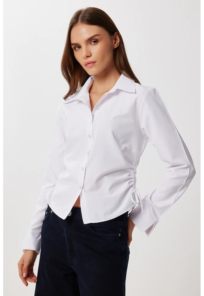 Camasa dama - Happiness Istanbul - cambrata - detalii incretite - alb - bumbac