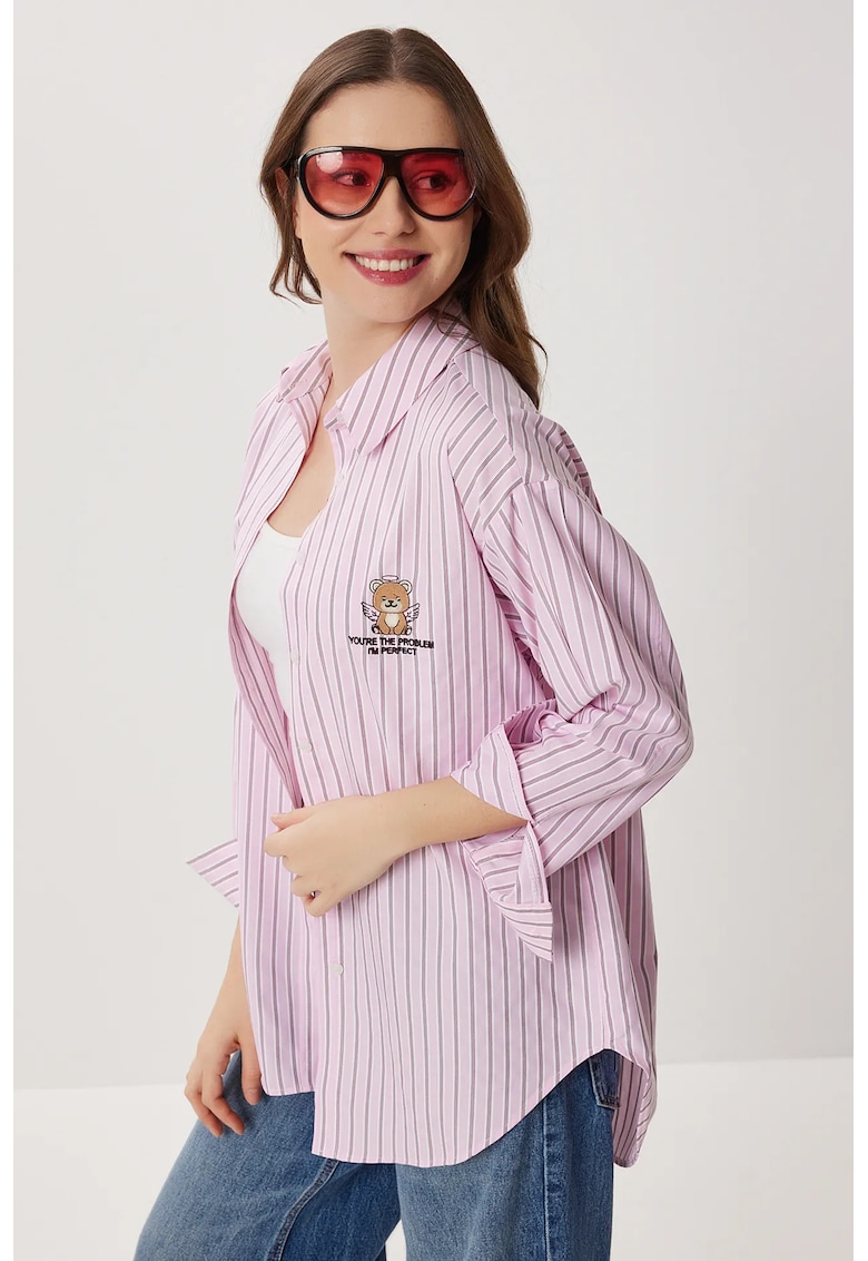 Camasa dama - Happiness Istanbul - oversized - dungi - roz garoafa - textil