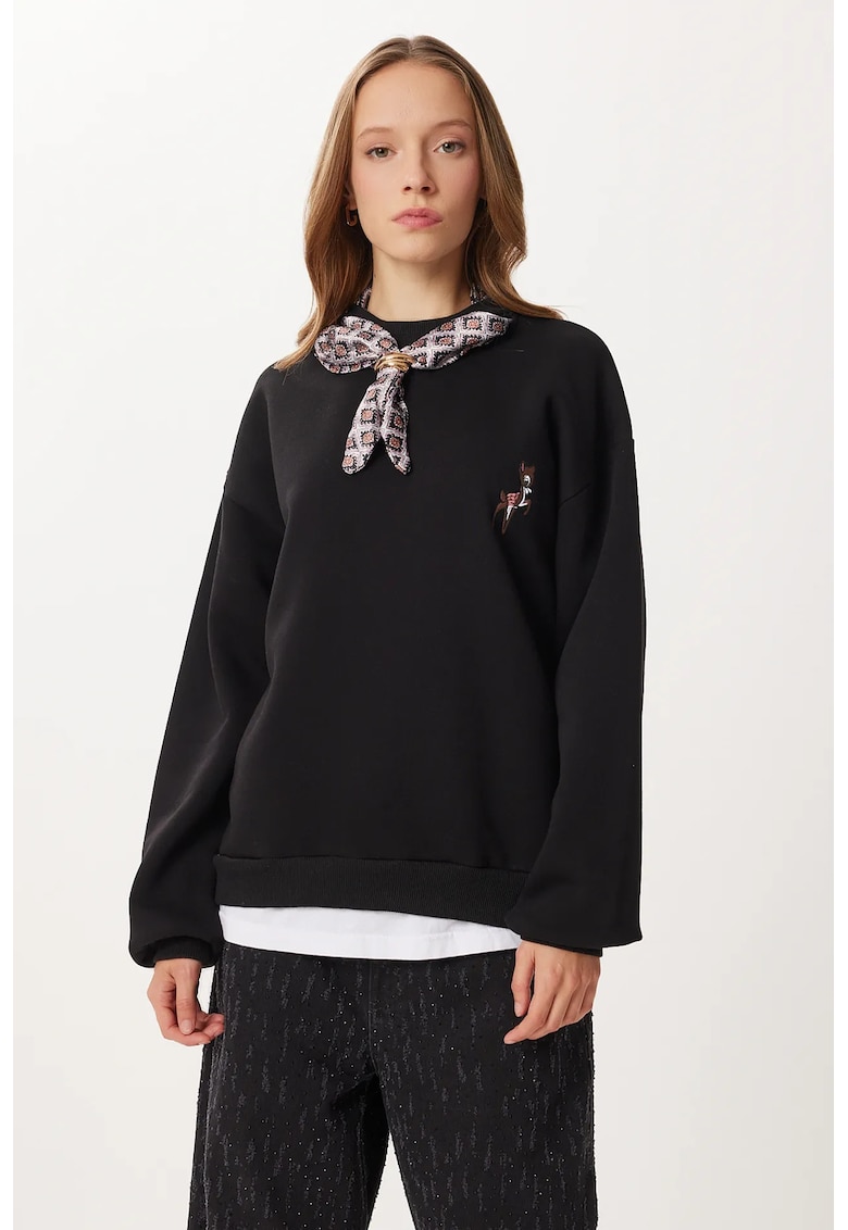 Hanorac dama - Happiness Istanbul - brodat - croiala lejera - negru - textil