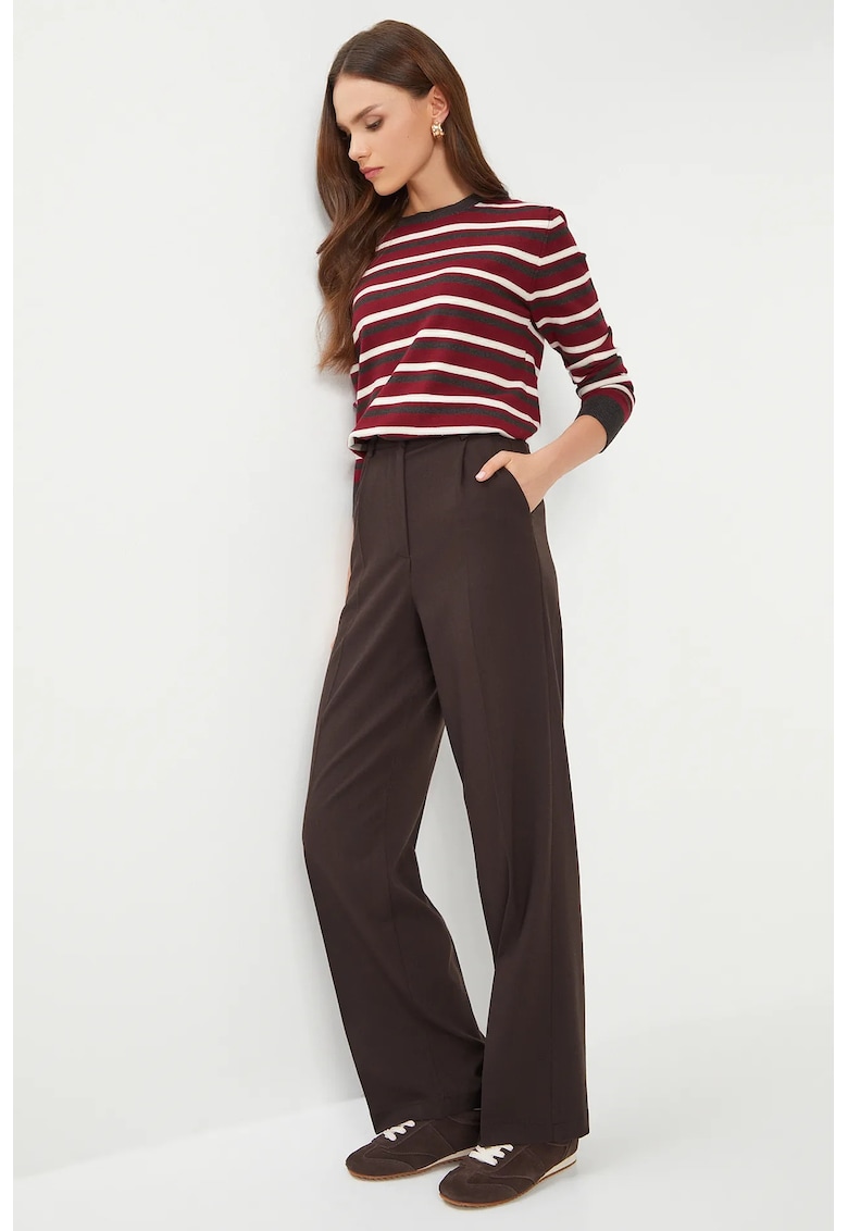 Pantaloni dama - Happiness Istanbul - pantaloni cu pliuri - maro - textil