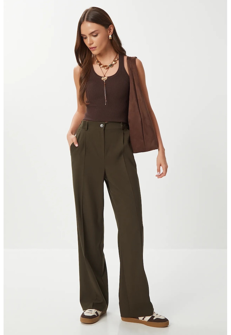 Pantaloni dama - Happiness Istanbul - plisati - verde kaki - textil - Kaki