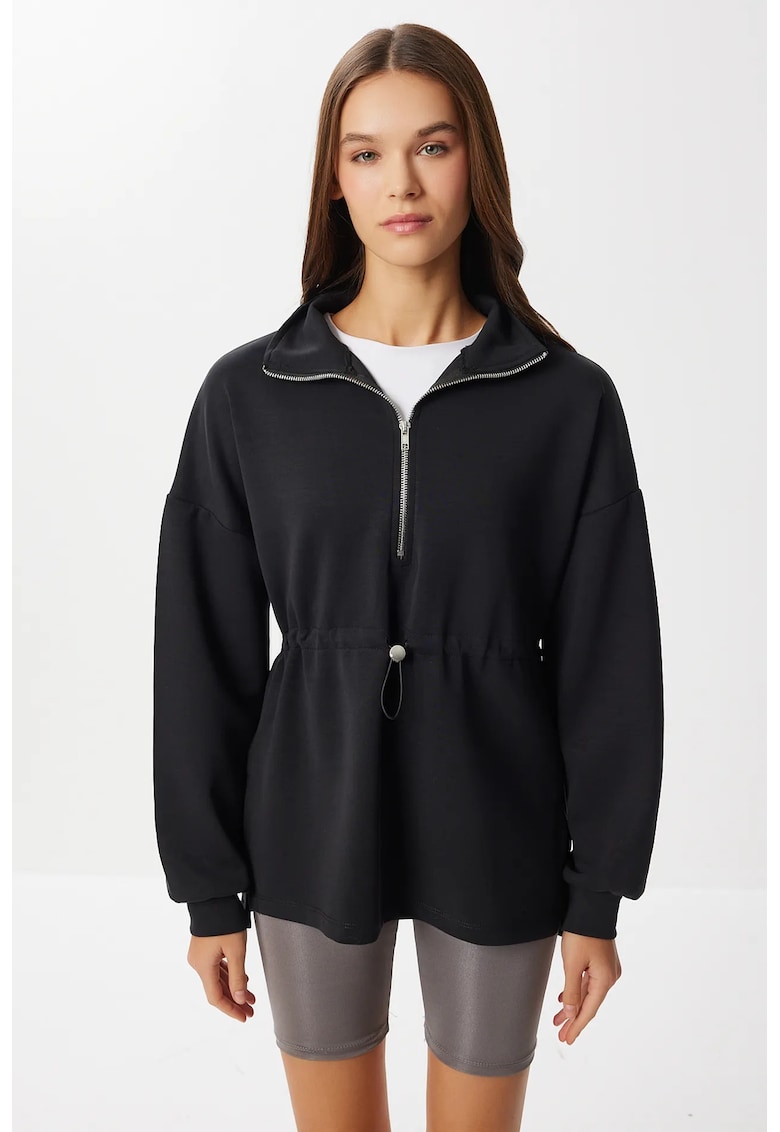 Hanorac dama - Happiness Istanbul - guler cu fermoar - talie reglabila - negru