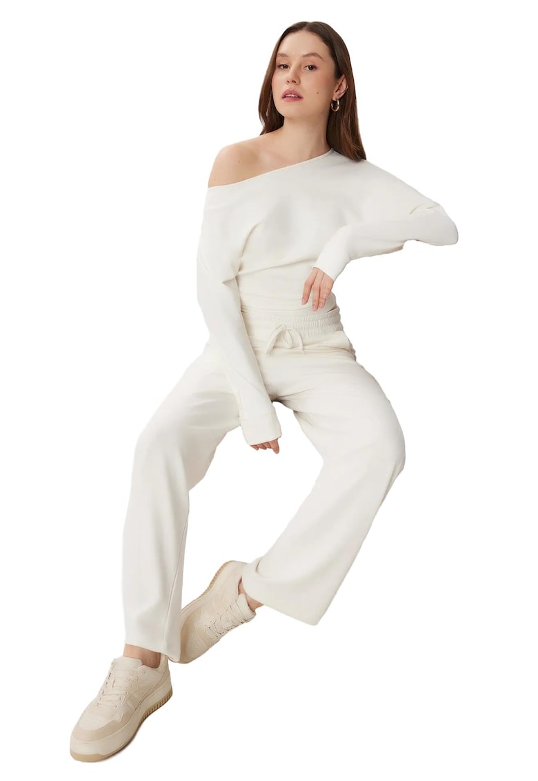 Happiness Istanbul Costum dama - Happiness Istanbul - set din doua piese - guler asimetric - maneca lunga - pantaloni largi - alb