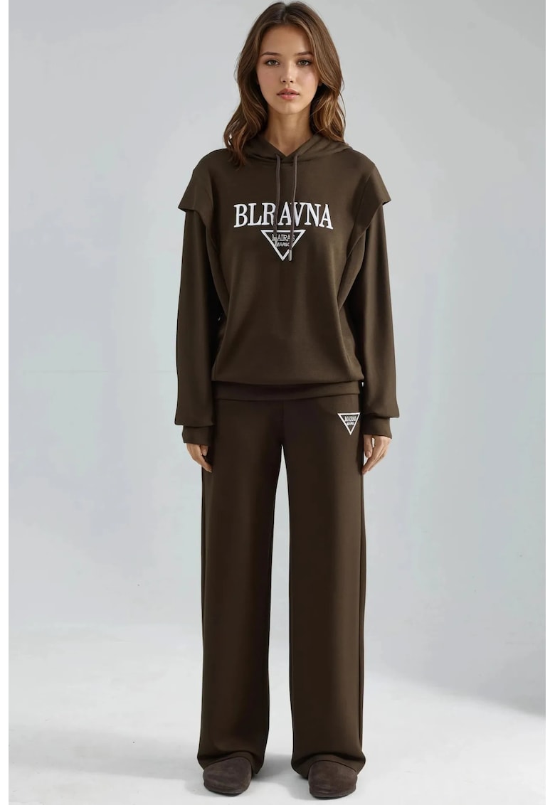 Set din doua piese - gluga - maro - tricot