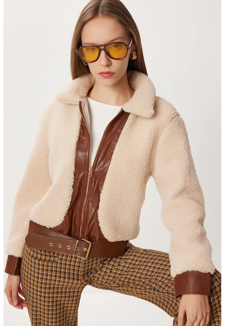 Geaca Happiness Istanbul - piele ecologica/blana artificiala - bej