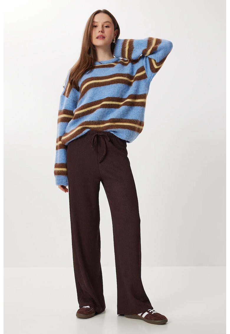 Pantaloni dama - Happiness Istanbul - talie inalta - maro - textil