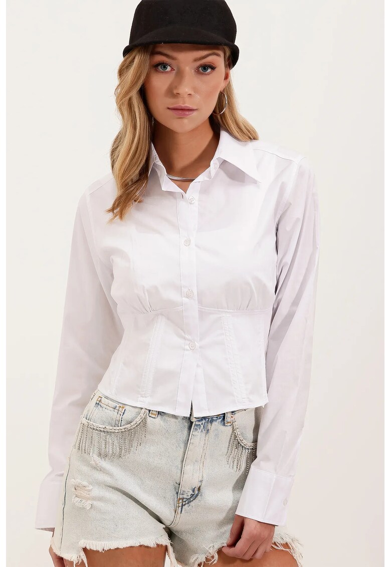 Camasa scurta dama - alb - textil