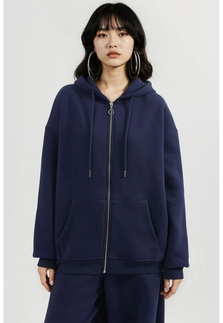 Hanorac pentru dama - oversized - bumbac/poliester - bleumarin