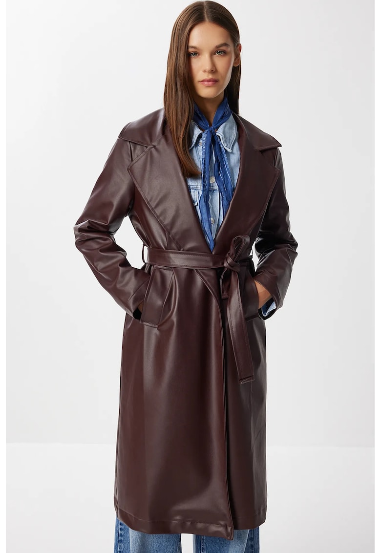 Trenci dama - Happiness Istanbul - lung - catarama - rosu bordeaux - piele ecologica