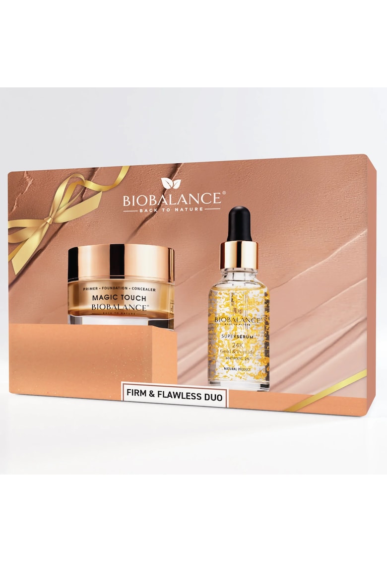 Set duo Firm & Flawless - primer - fond de ten - concealer Magic Touch - 30 ml & Super Serum 24K Gold & Peptide - 30 ml - BioBalance - 2 articole