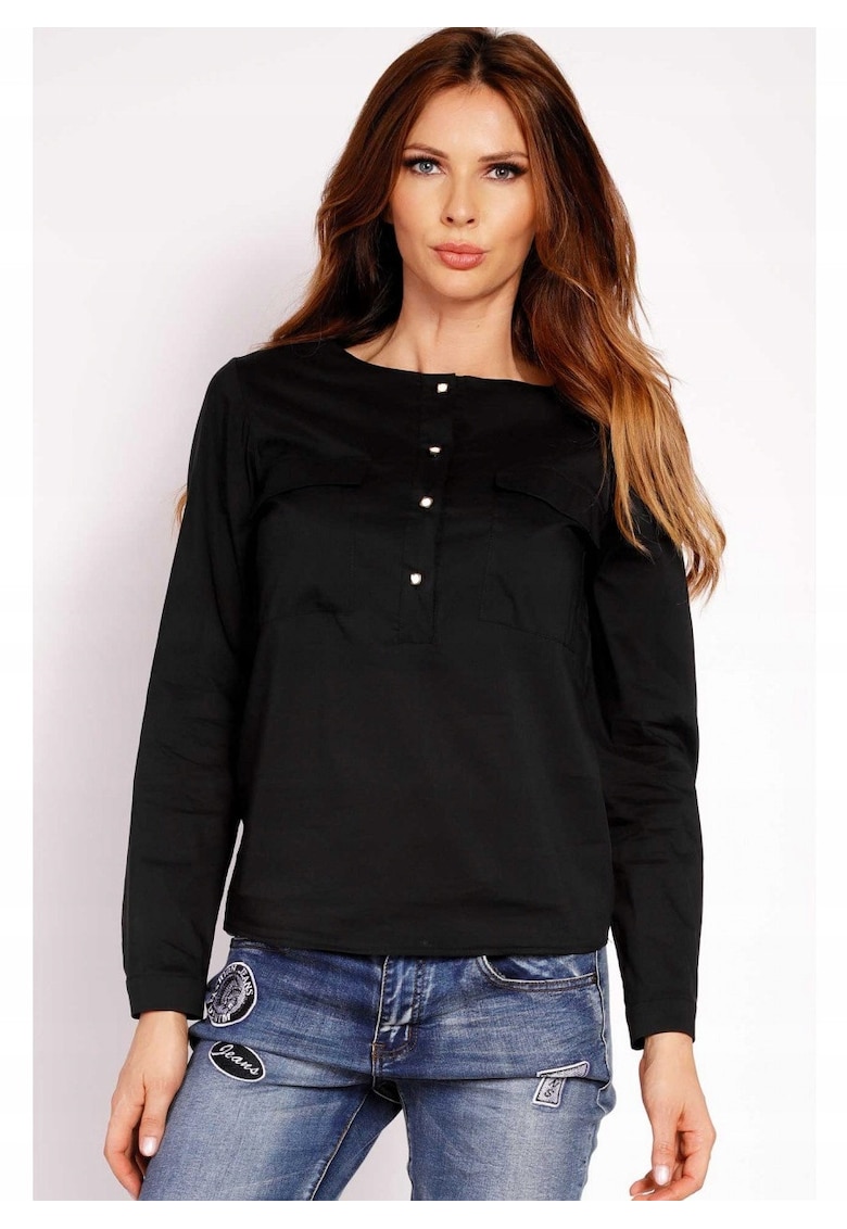 Camasa Dama Fara Guler - L025 - Material Bumbac/Nylon/Elastan - Maneci Lungi - Croi Regular Fit - De Inalta Calitate - Negru - Negru