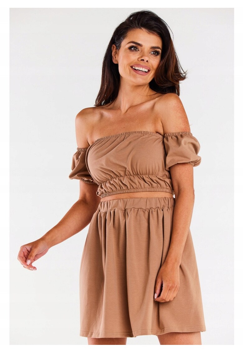 Fusta Mini Pentru Femei - Material 98% Bumbac - 2% Lycra - Croi Evazat - Talie Lungime Mini – Pana La Jumatatea Coapsei - De Inalta Calitate - Bej - Bej