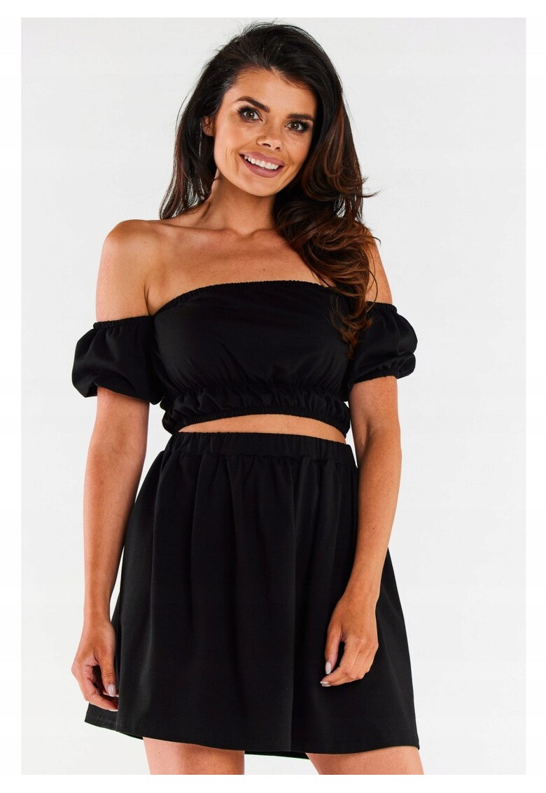 Fusta Mini Pentru Femei - Material 98% Bumbac - 2% Lycra - Croi Evazat - Talie Banda Elastica Groasa - Lungime Mini – Pana La Jumatatea Coapsei - De Inalta Calitate - Negru - Negru