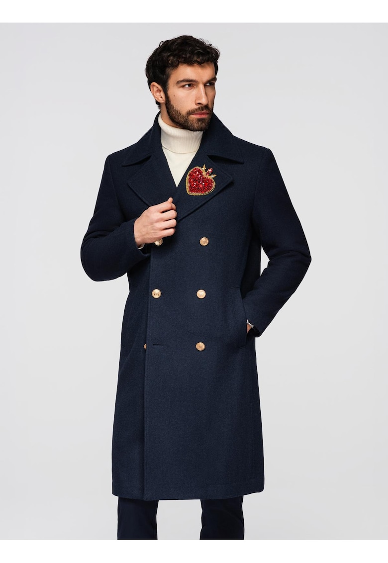 Palton cu lana si aplicatii decorative OM-COWC-0149 - Albastru inchis