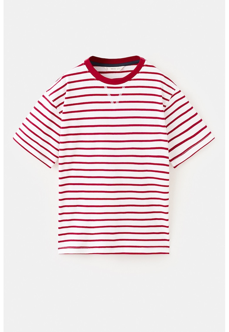 Tricou din bumbac cu model in dungi - Rosu/Alb optic