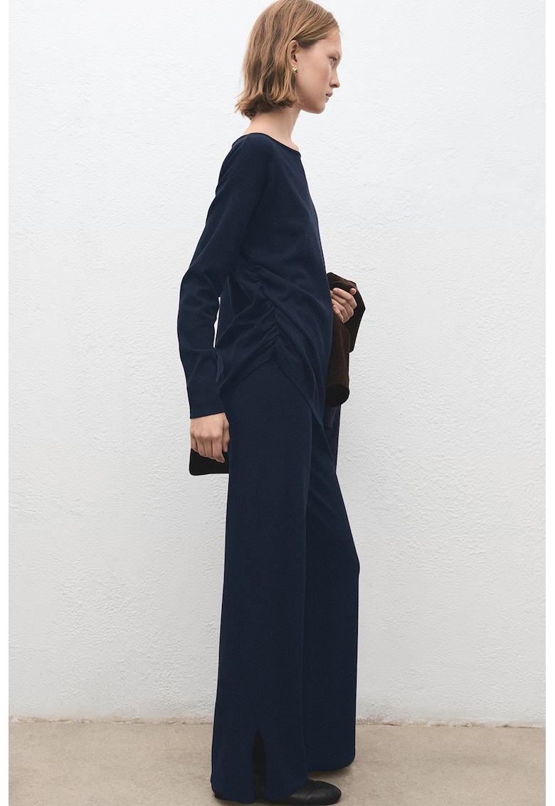 Pantaloni tricotati cu croiala dreapta - Bleumarin