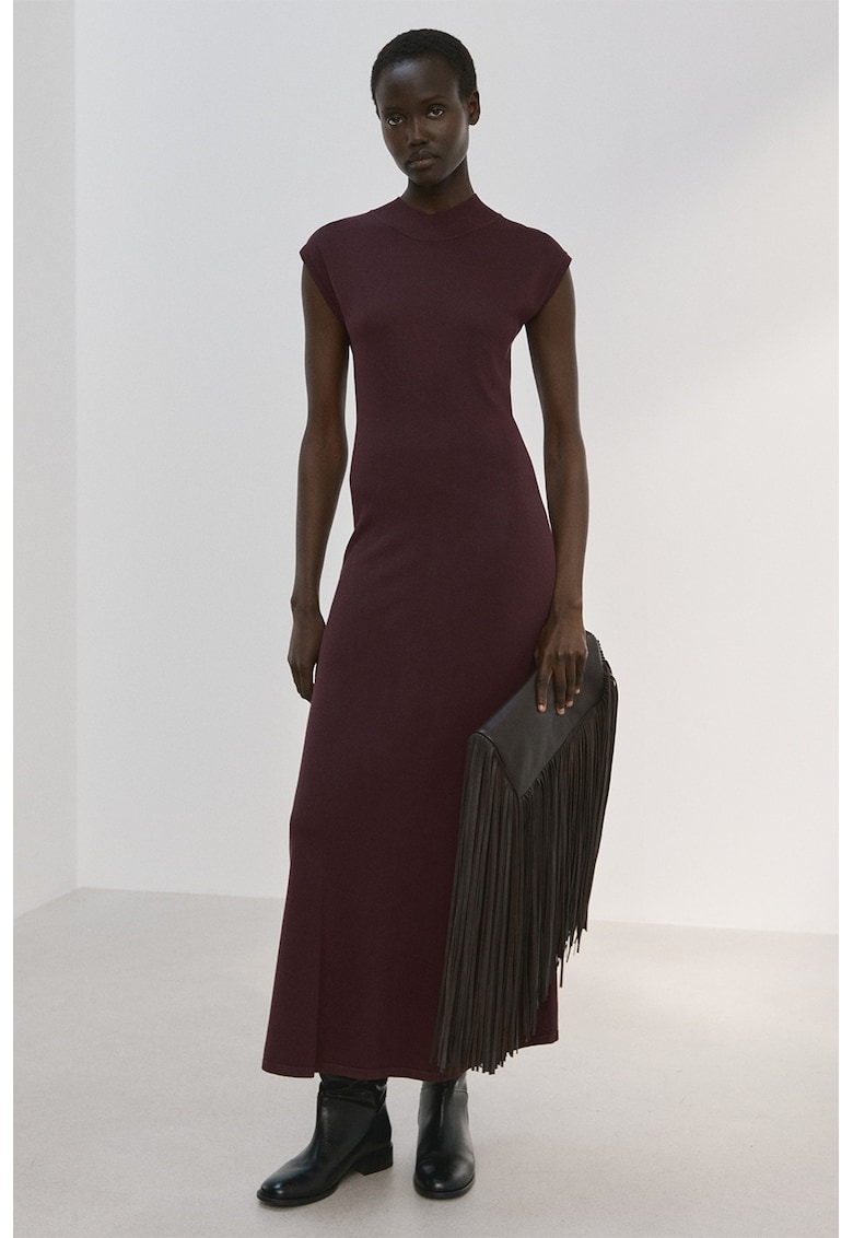 Rochie tricotata fara maneci - Maro inchis