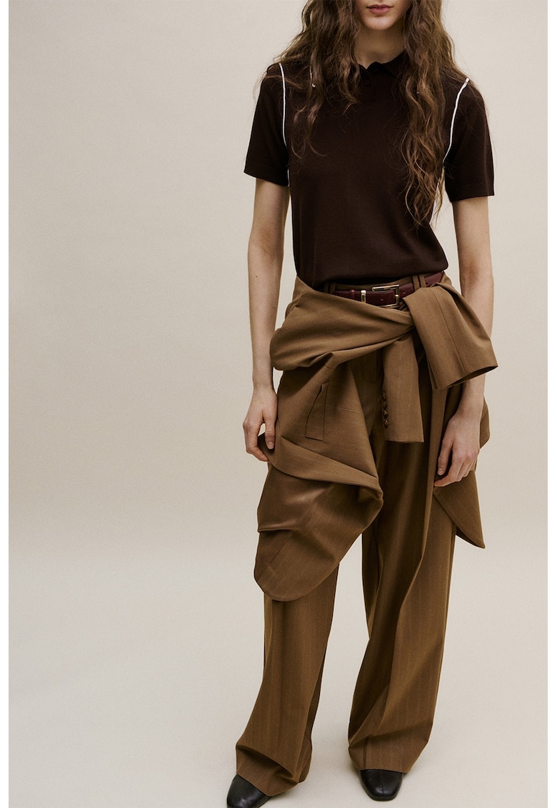 Pulover polo cu maneci scurte - Maro inchis