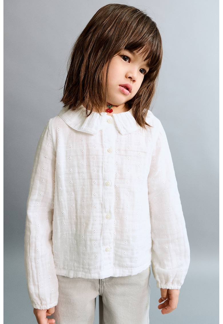 Bluza din bumbac cu guler Peter Pan - Alb fildes