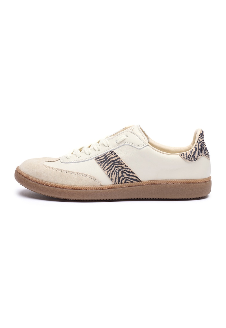 Pantofi sport din piele intoarsa si piele ecologica Marcella - Alb fildes/Crem