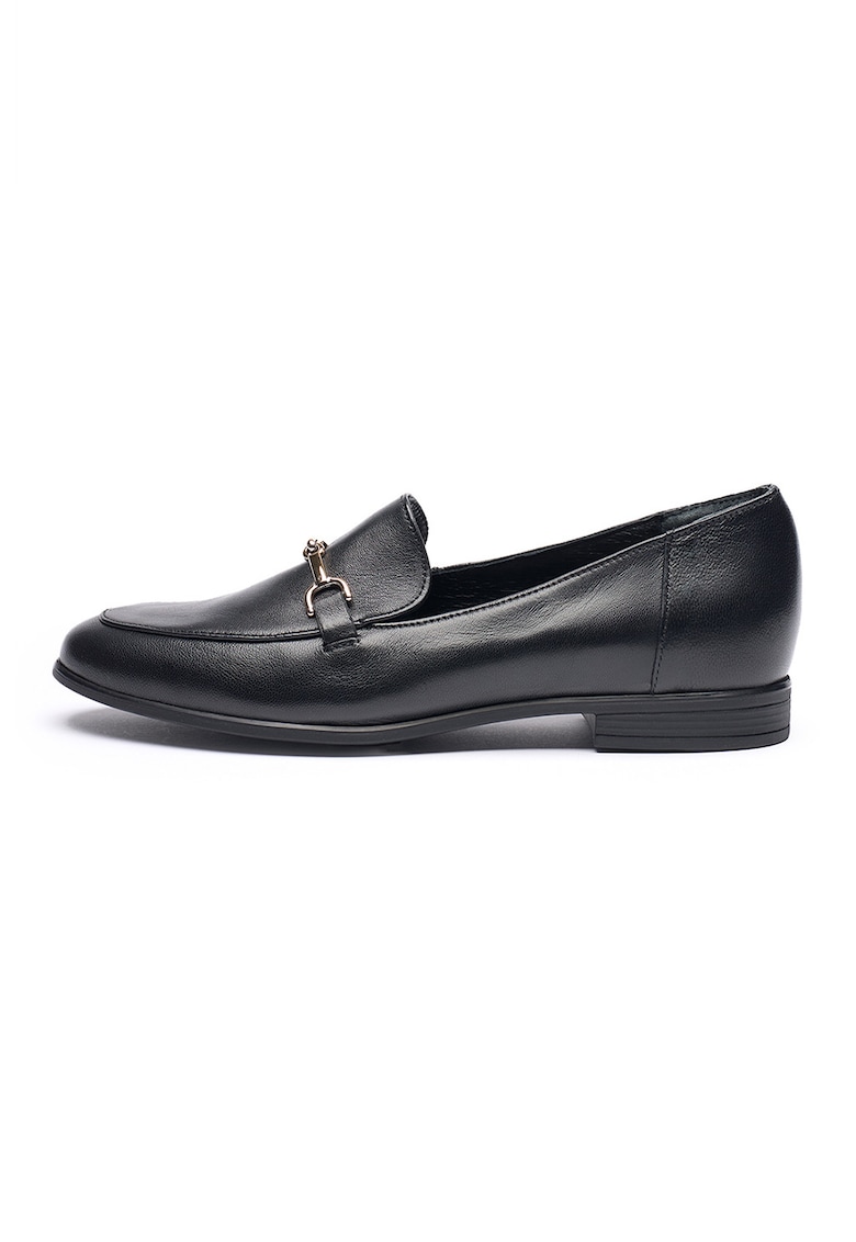 Pantofi loafer de piele intoarsa cu accesoriu metalic - Negru