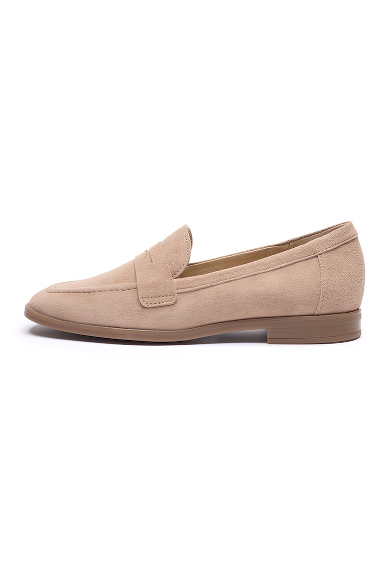 Pantofi loafer uni de piele intoarsa - Bej deschis